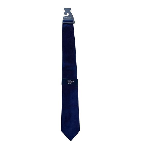 NAUTICA BOYS TIE - SOLID RIBBED NAVY BLUE - Picture 1 of 8
